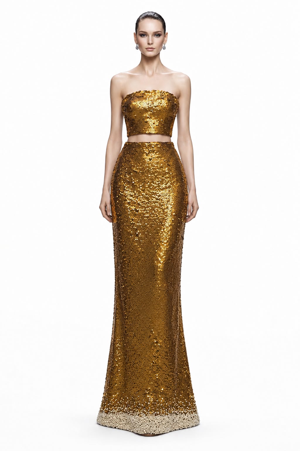 Antique Gold Sequin Two-Piece Set – Heba Al-Enezi Boutique