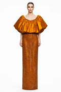 Amber Puff-Sleeve Beaded Column Gown - front