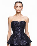 Navy Sequin Peplum Corset Top - front
