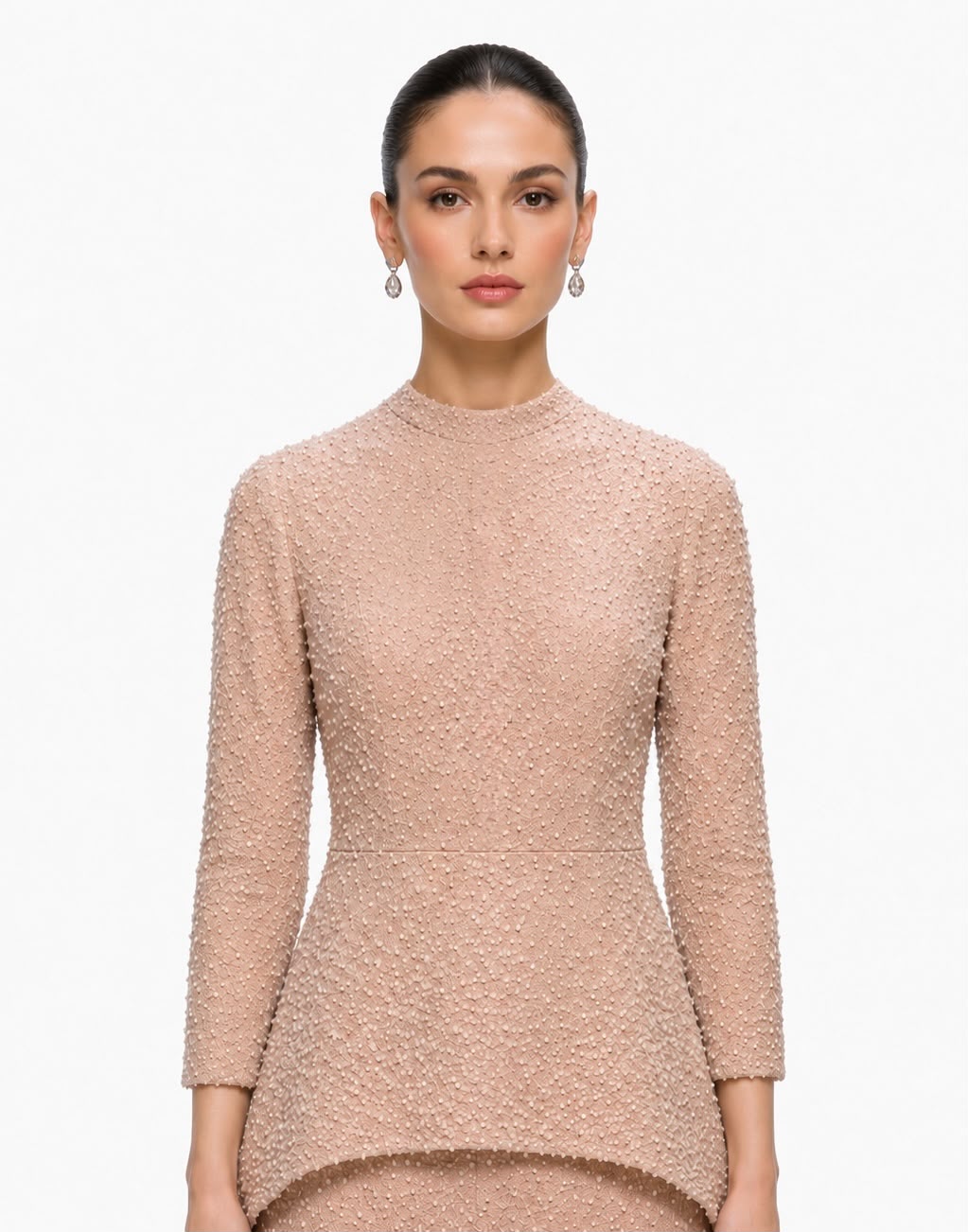 Blush Pearl Beaded Peplum Top - front