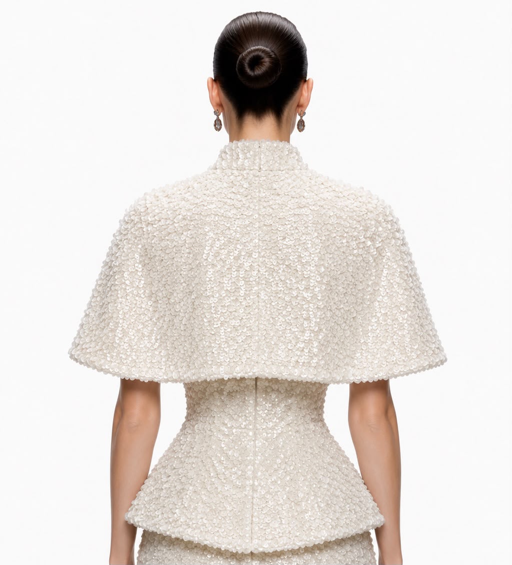 Ivory Pearl Sequin Capelet Set - back