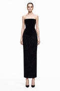 Black Velvet & Beaded Column Gown - front