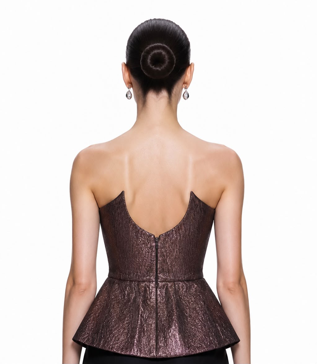 Bronze Brocade Peplum Bustier - back