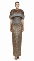 Bronze Ombré Sequin Caplet Gown - front