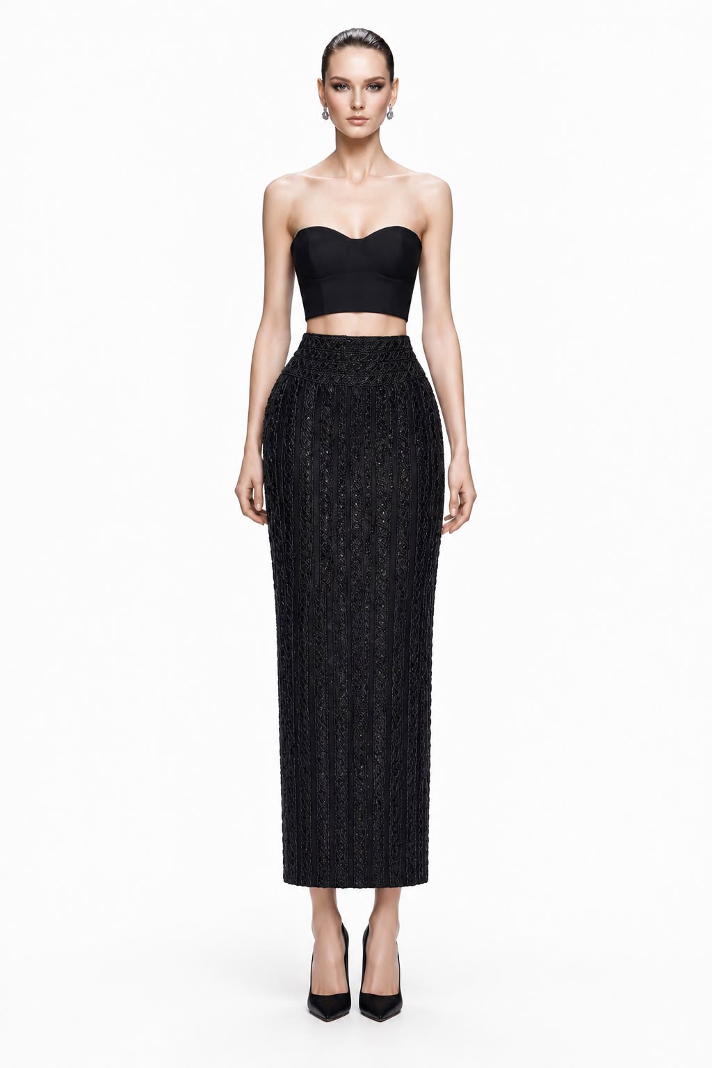 Black Bustier & Beaded Skirt Set - front