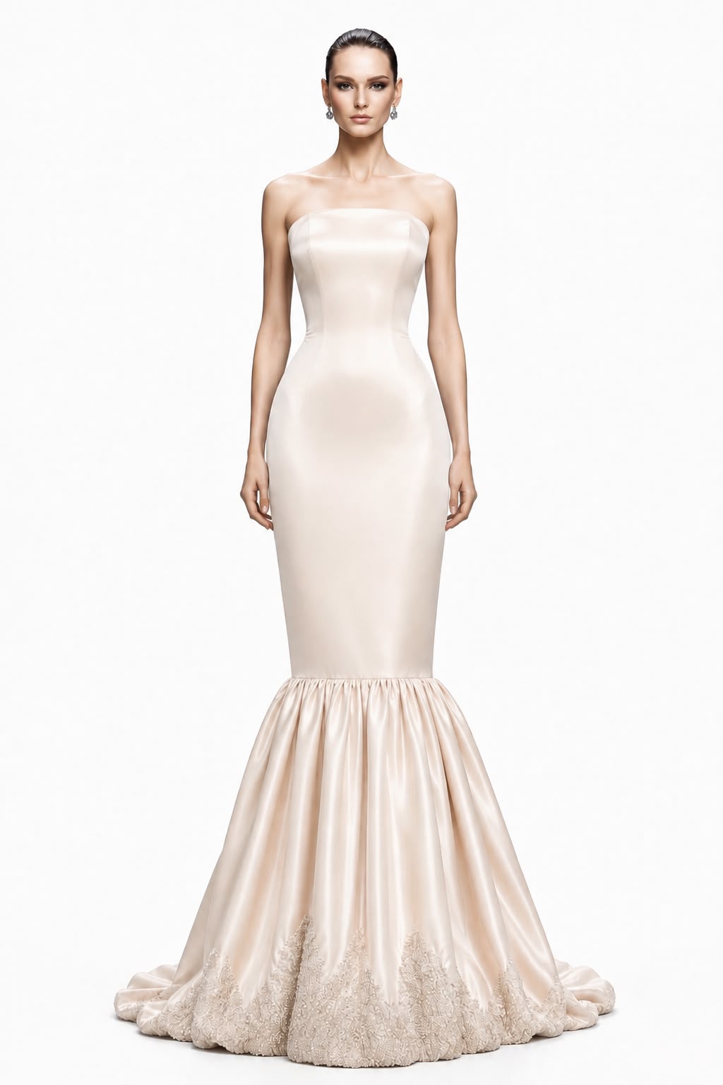 Blush Satin Fishtail Mermaid Gown - front