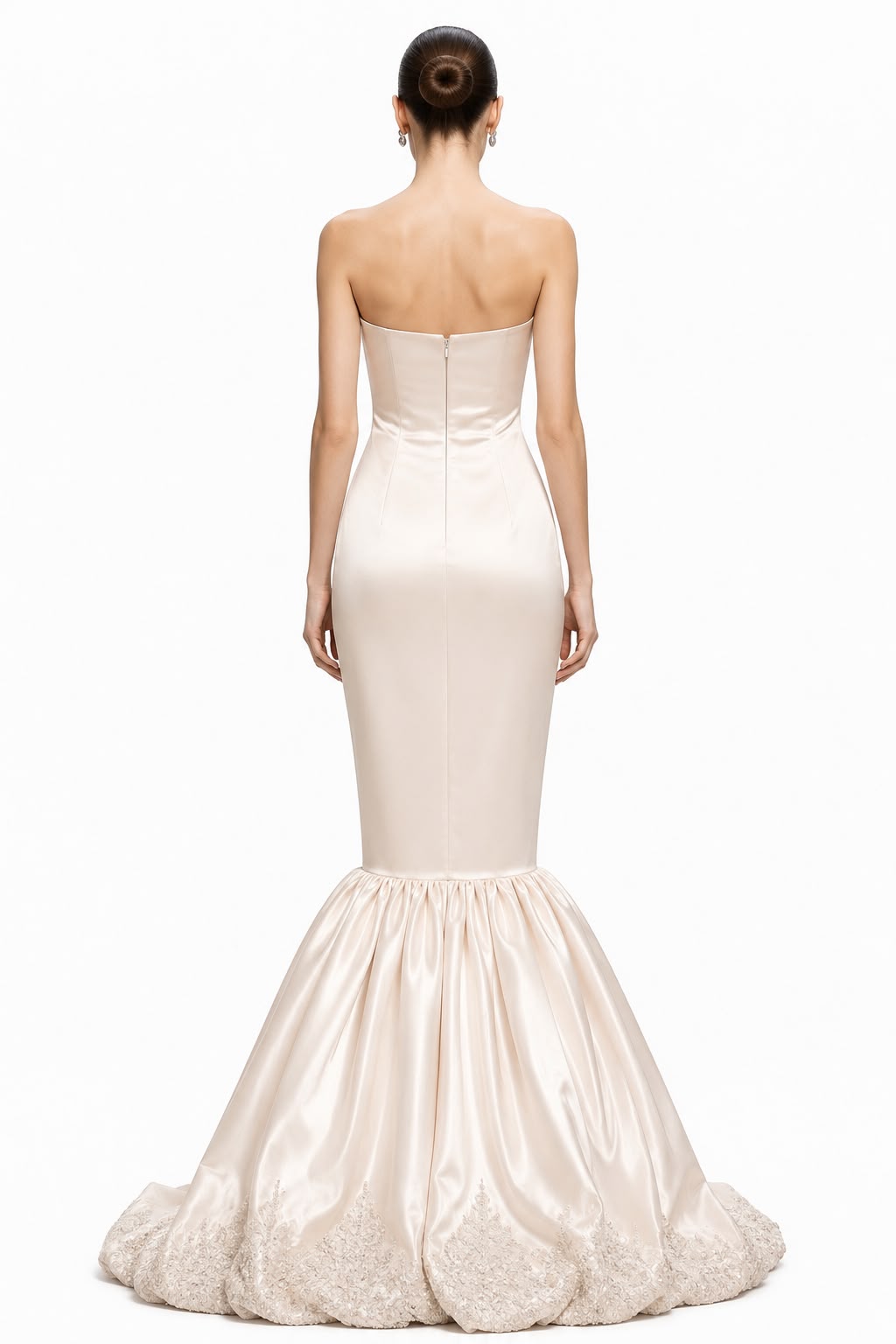 Blush Satin Fishtail Mermaid Gown - back