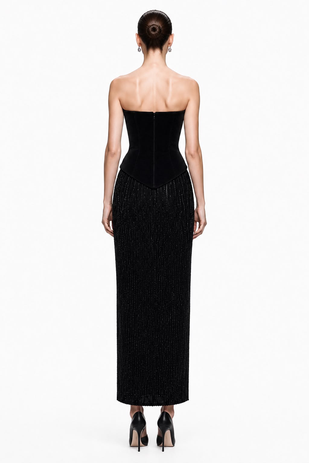 Black Velvet & Beaded Column Gown - back