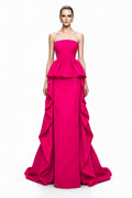Fuchsia Brocade Peplum Gown - front