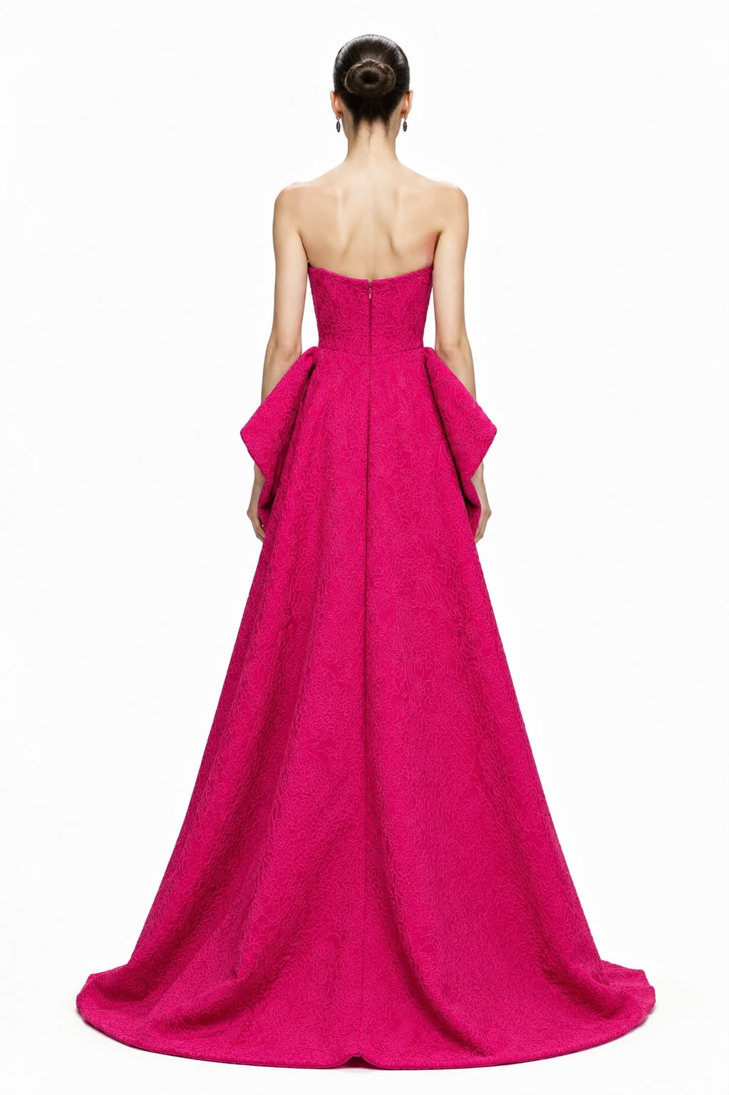 Fuchsia Brocade Peplum Gown - back