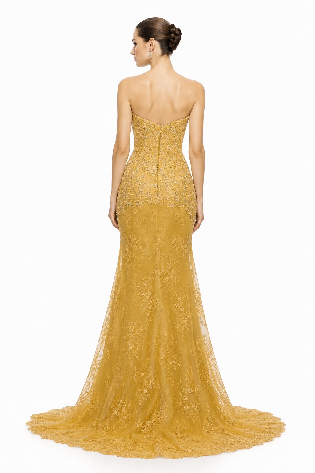 Gold Lace Mermaid Gown - back