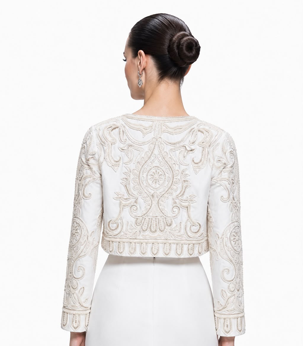 Ivory Beaded Bolero Jacket - back