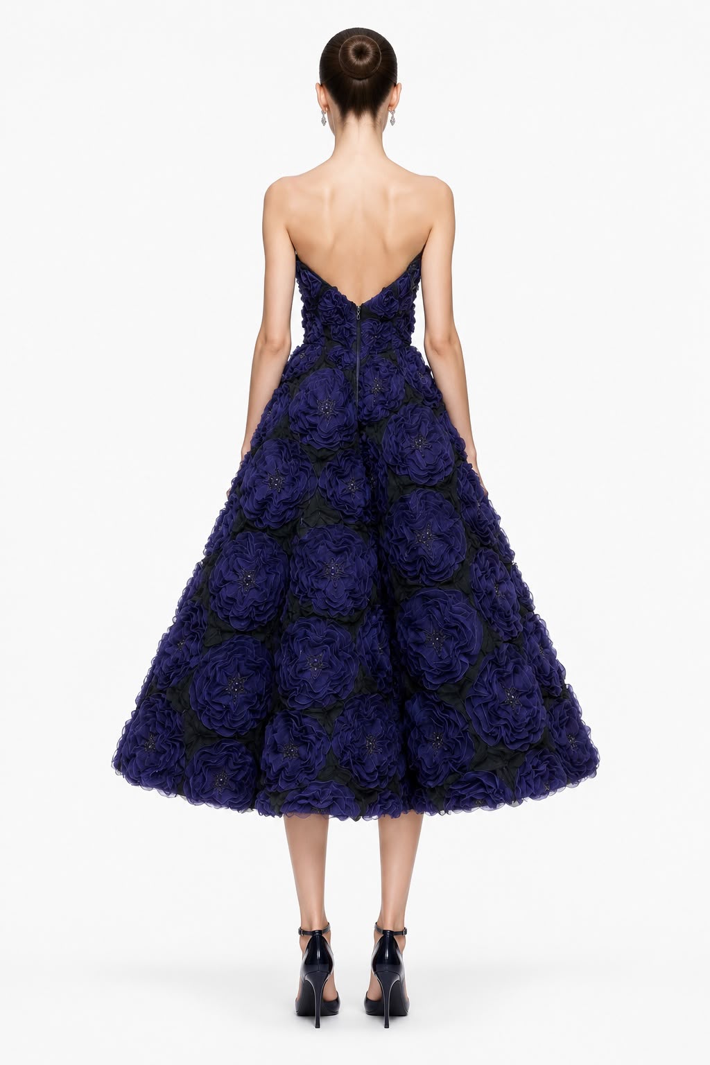 Indigo Rosette Tea-Length Gown - back