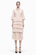 Blush Pleated Tiered Midi Dress - front