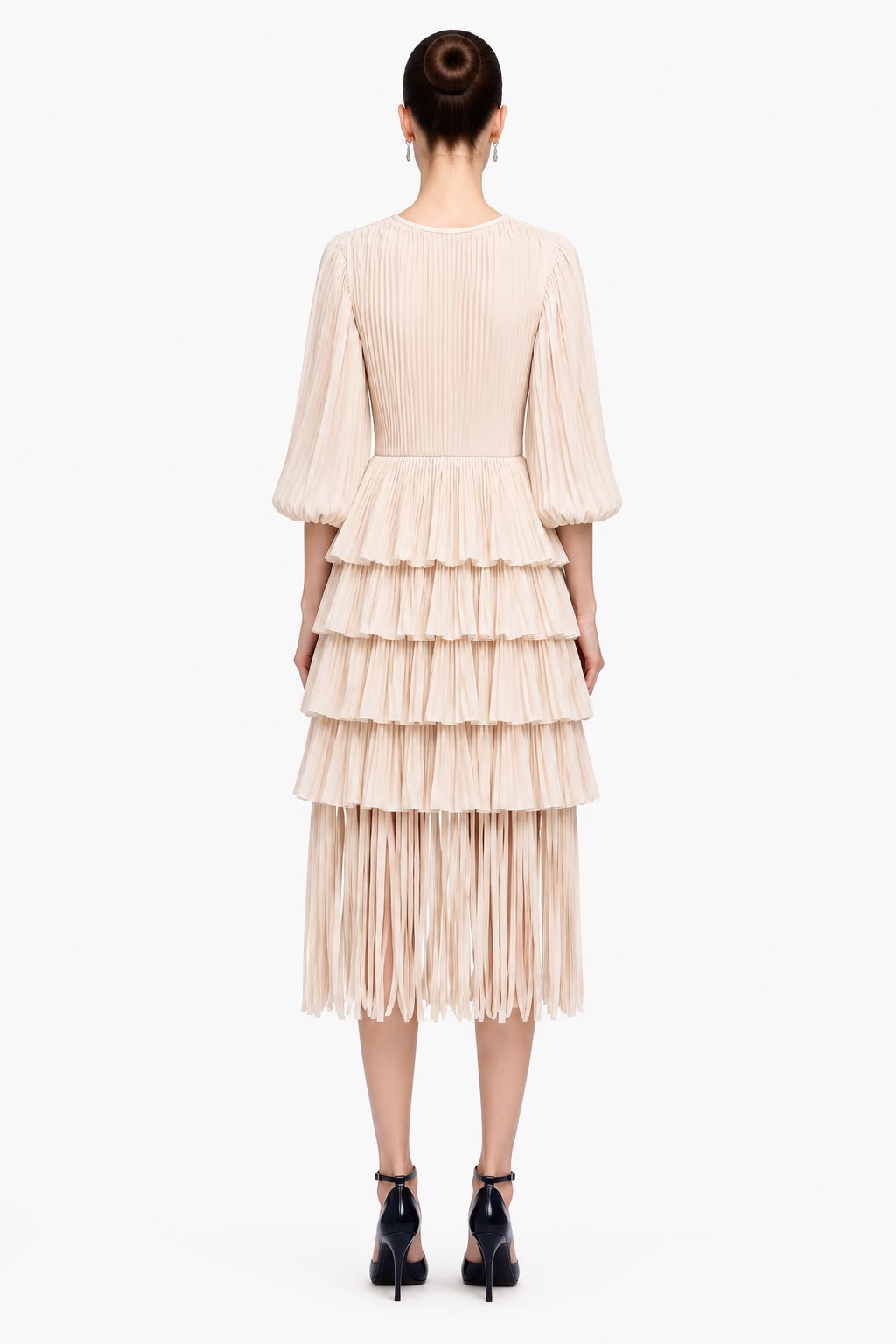 Blush Pleated Tiered Midi Dress - back