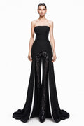 Black Overskirt Gown & Sequin Trousers - front