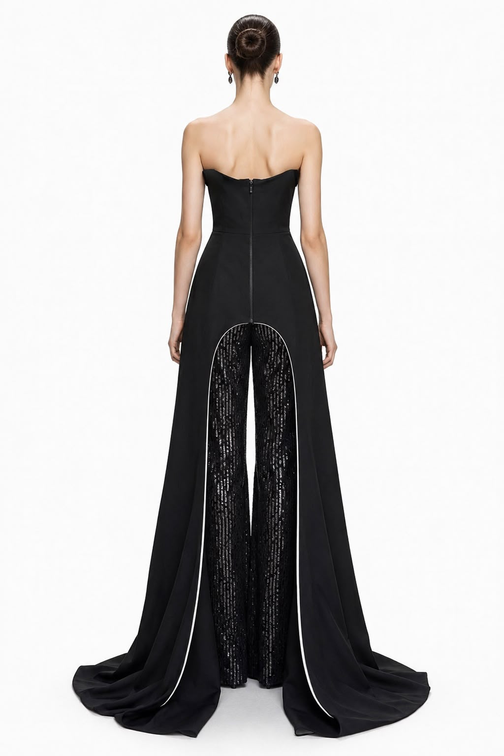 Black Overskirt Gown & Sequin Trousers - back