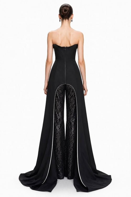 Black Overskirt Gown & Sequin Trousers - back