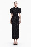 Black Sequin Lace Column Dress - front