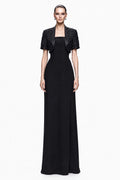 Black Crepe Bolero Button Gown - front