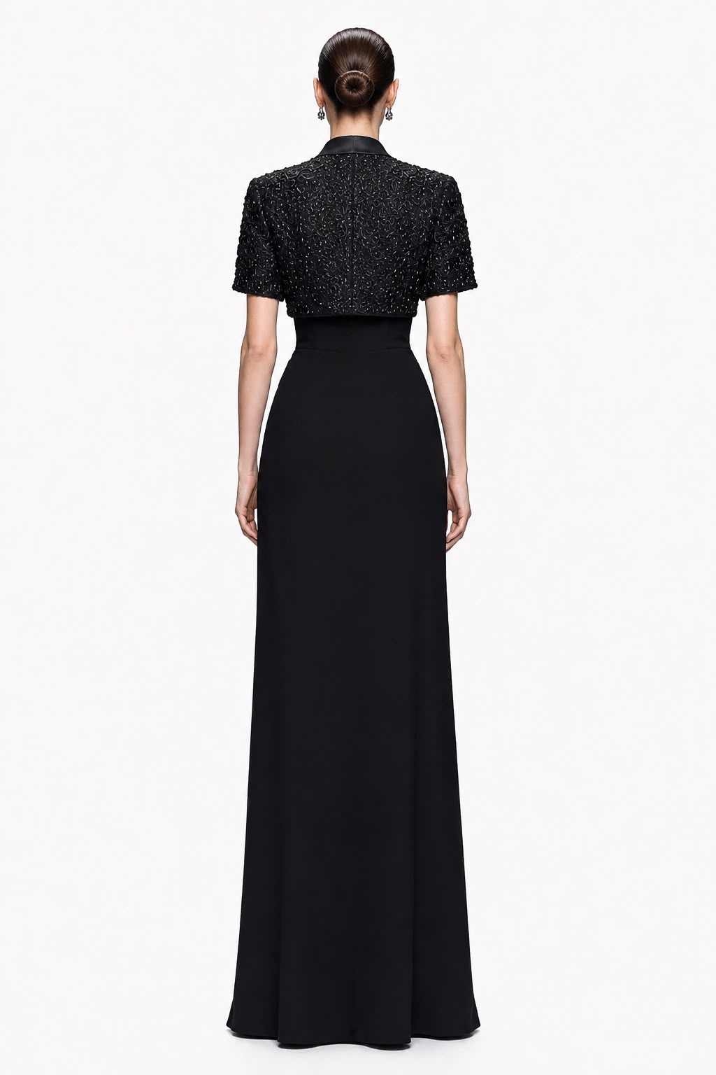Black Crepe Bolero Button Gown - back