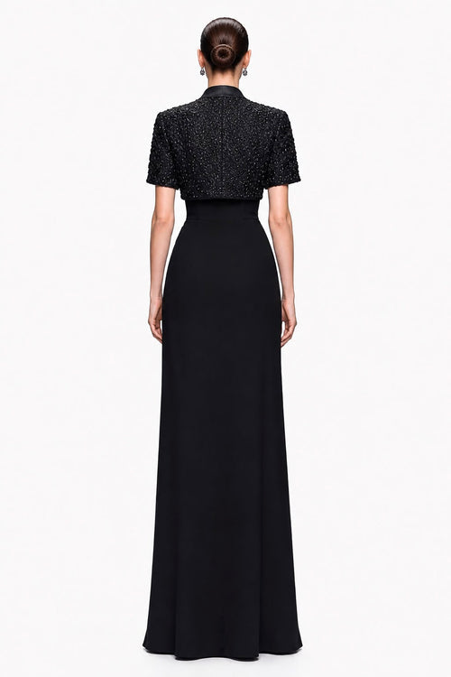 Black Crepe Bolero Button Gown - back