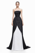 Black & Ivory Satin Overskirt Gown - front