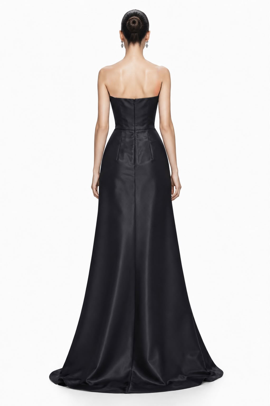 Black & Ivory Satin Overskirt Gown - back