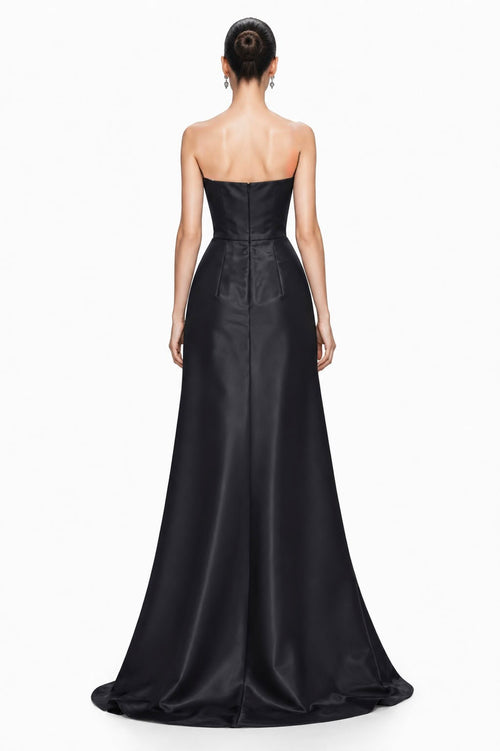 Black & Ivory Satin Overskirt Gown - back