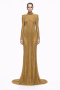 Antique Gold Beaded High-Neck Gown - front