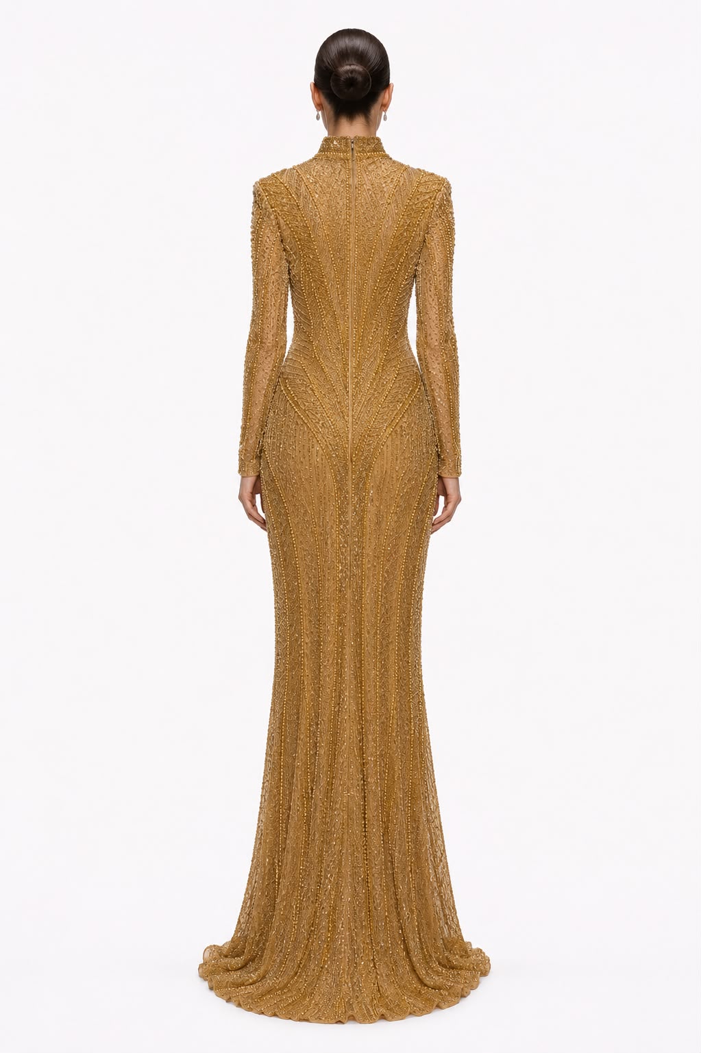 Antique Gold Beaded High-Neck Gown - back