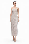 Ivory Lattice-Beaded Column Gown - front