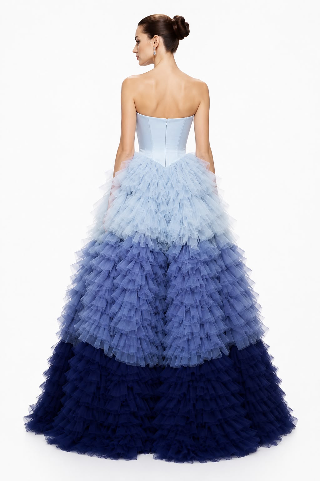 Blue Ombré Ruffle Ball Gown - back