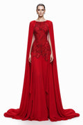 Red Beaded Cape Gown - front