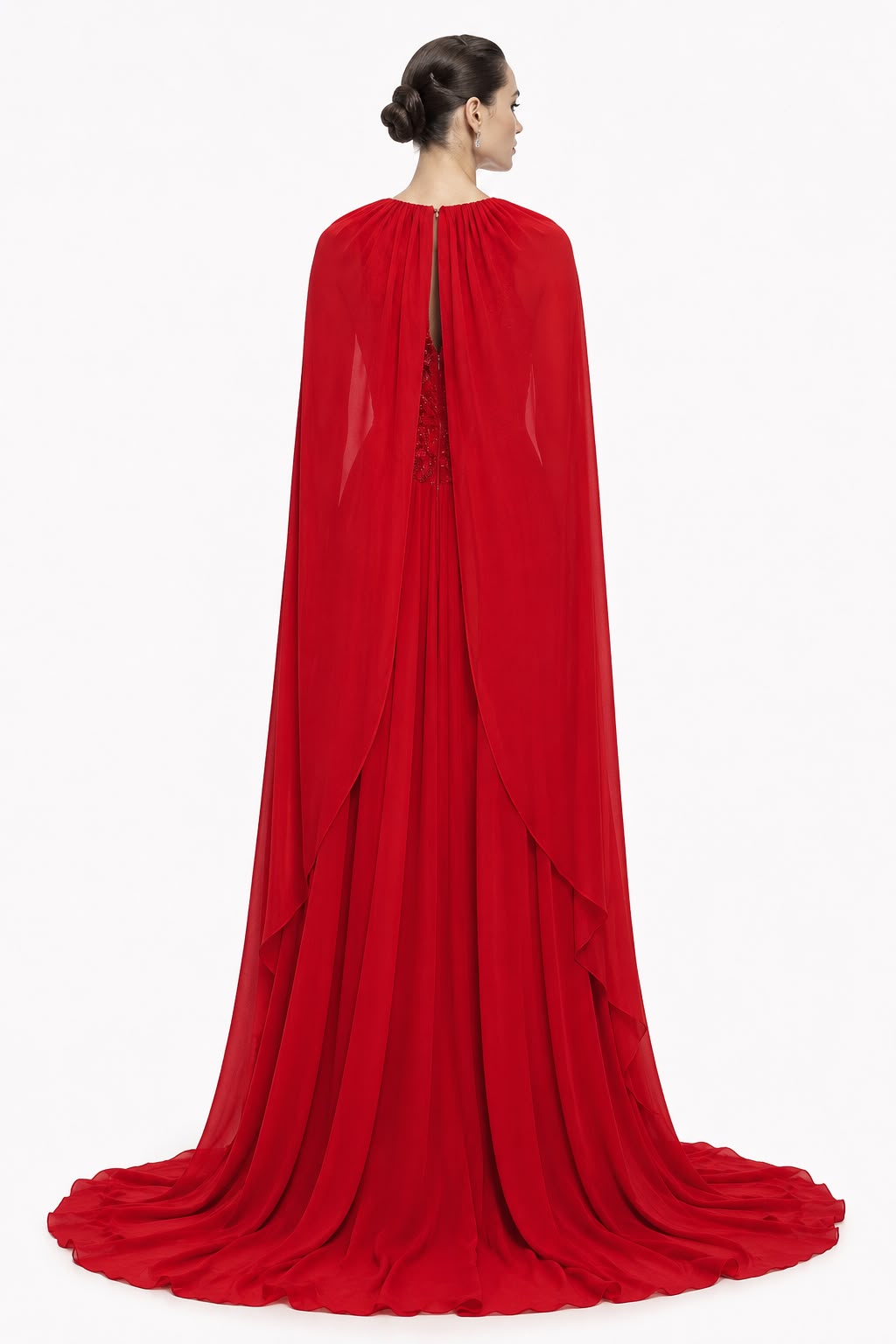 Red Beaded Cape Gown - back