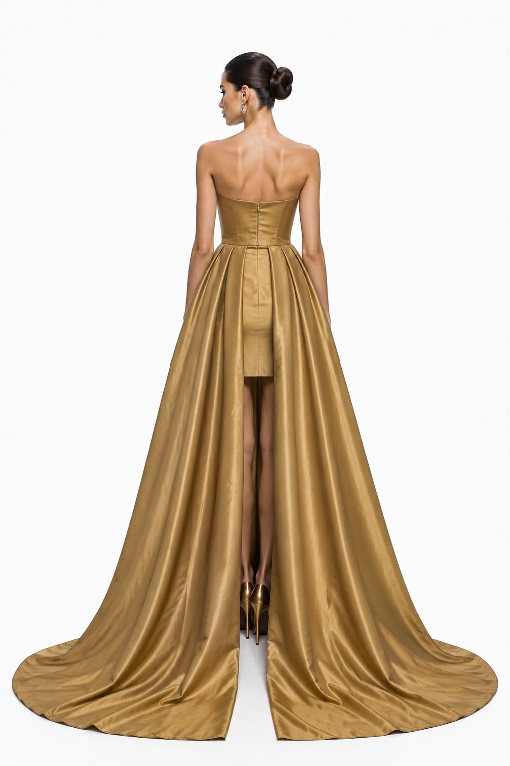 Gold Sequin Mini with Satin Train - back