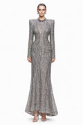Silver Beaded High-Neck Mermaid Gown - front