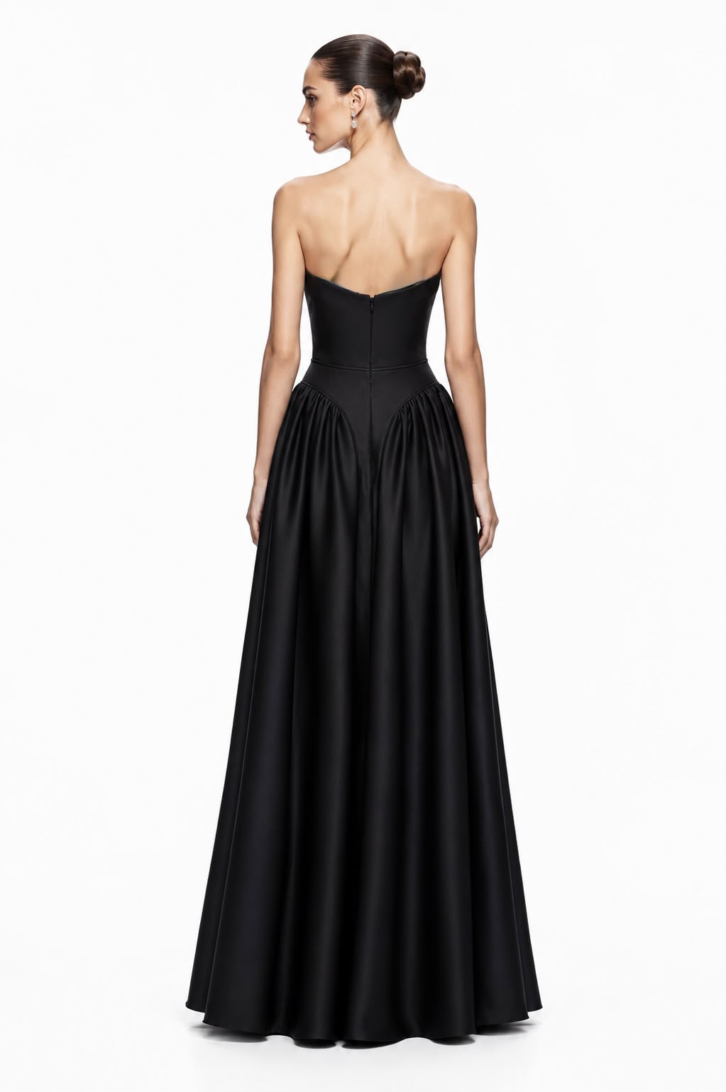 Black Notched-Neck Satin A-Line Gown - back