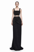 Black Beaded Button Peplum Gown - front