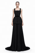Black Beaded Crop & Peplum Two-Piece - front