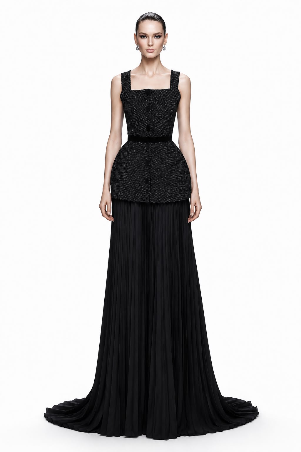 Black Beaded Crop & Peplum Two-Piece - front