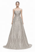 Silver Beaded A-Line Ball Gown - front