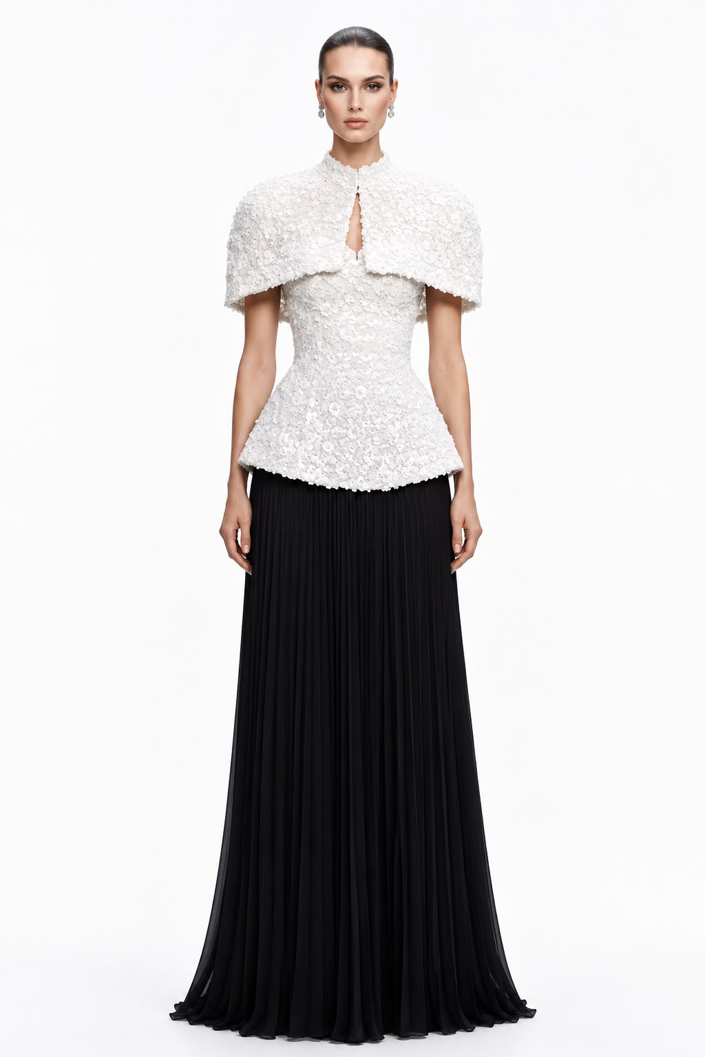 Ivory Floral-Sequin Capelet Two-Piece - front