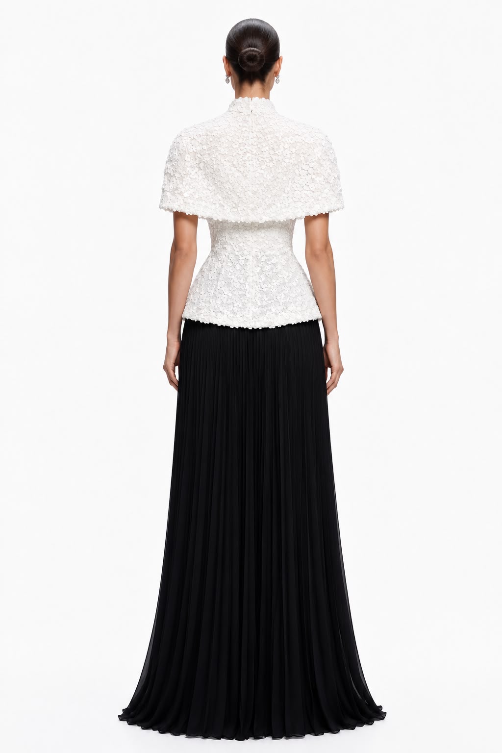 Ivory Floral-Sequin Capelet Two-Piece - back