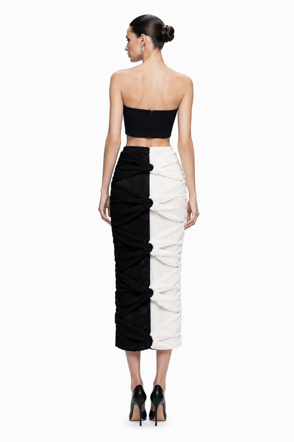 Black & Ivory Draped Two-Piece - back