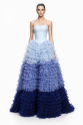 Blue Ombré Ruffle Ball Gown - front