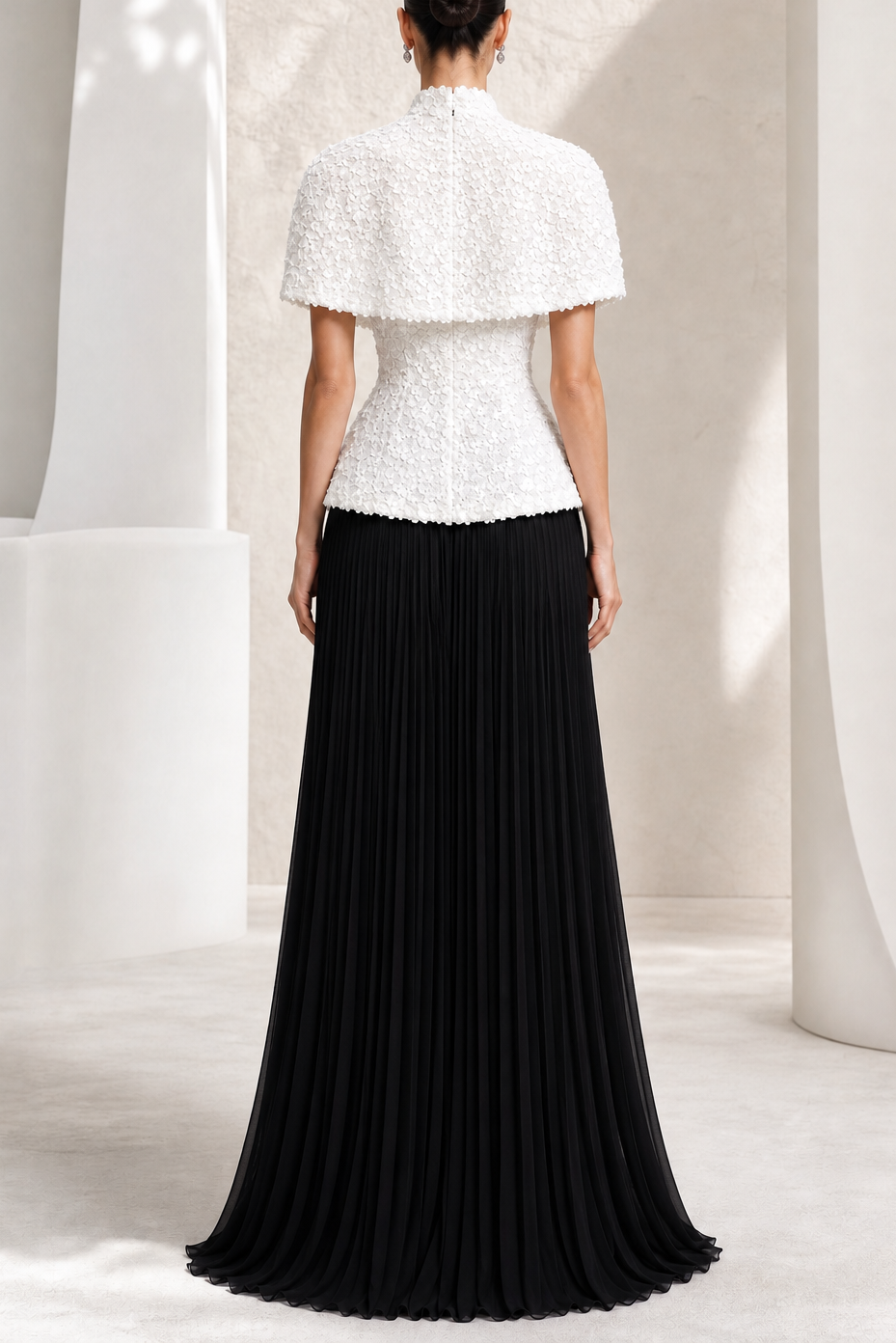 Ivory Floral-Sequin Capelet Two-Piece