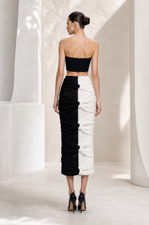 Black & Ivory Draped Two-Piece