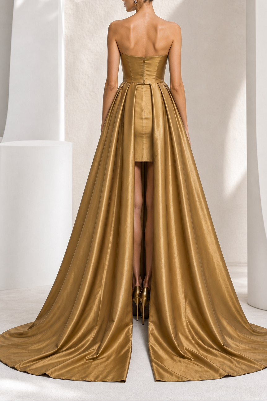 Gold Sequin Mini with Satin Train