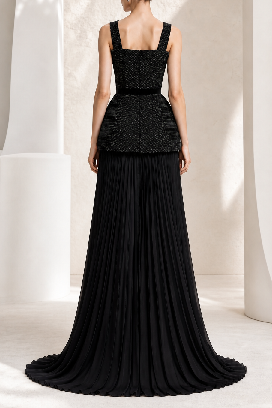 Black Beaded Crop & Peplum Two-Piece